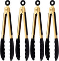 4-Piece Kitchen Food Tongs 7" Mini Silicone Serving Tongs with Firm Sealed Non Stick Rubber Tips & Silicon Coated 18/8 Stainless Steel Handle and Smooth Locking