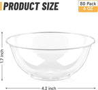 Qeirudu 6 oz Mini Clear Plastic Bowls, 80 Pack Disposable Hard Plastic Party Serving Bowls for Fruit, Desserts, Parfaits, Ice Creams, Snacks