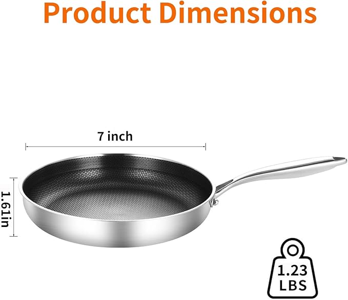 DELARLO Tri-Ply Stainless Steel 7" Omelette Pans, Non Stick Egg Frying Pan, Small Induction Skillet, Nonstick 7 inch, Single Egg Pan, Induction cookware Compatible with All Cooktops Up to 600℉