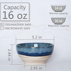 Bosmarlin Small Ceramic Dessert Bowls, 16 Oz, Set of 6, Dishwasher and Microwave Safe, For Cereal, Ice Cream, Soup, Salad, Rice (Deep blue, 16 Oz)