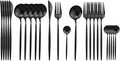JASHII Black Flatware Serving Set 24 Piece, Stainless Steel Silverware Set, Titanium Black Cutlery, Modern Elegant Tableware for Party, Christmas, Dinner