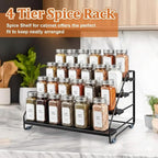 4 Tier Spice Rack Organizer for Cabinet, Step Adjustable Spice Shelf Seasoning Organizer with Non Slip Tiers, Expandable Metal Spice Rack for Kitchen Countertop, Pantry, Cupboard – Black