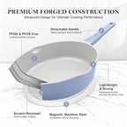 10 Inch Saute Pan with Lid, Ceramic Deep Frying Pans Nonstick, 4 Qt Non Stick Skillet with Lid, Compatible with All Stovetops, Detachable Handle, Oven Safe, PFOA Free, Blue
