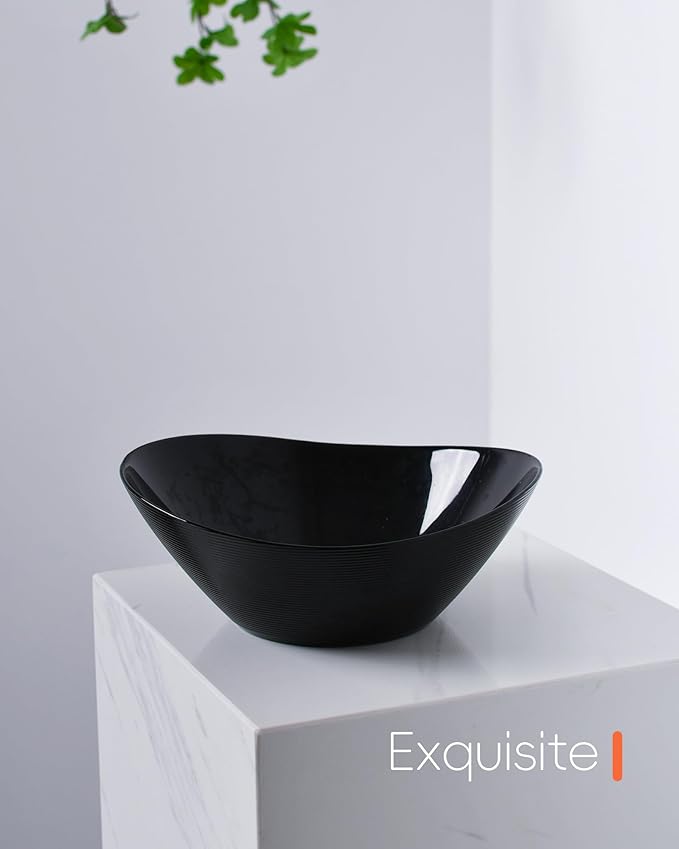 LaGlint 43 OZ Serving Bowl Set of 4, Opal Glass 9 inch Oval Serving Dishes for Salad, Side Dishes, Fruit Kitchen, Microwave & Dishwasher Safe, Black