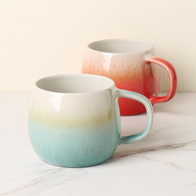 Ceramic Coffee Mugs Set of 2, 11oz, Microwave & Dishwasher Safe, Cute Round Cups for Coffee, Tea, Latte, Cocoa - Perfect for Home, Office, and Gifting