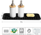 ZLR 2 Pcs Silicone Sponge Holder & Sink Caddy Tray (6" x 17") - Narrow Dish Drying Mat for Kitchen Counter - Waterproof Soap Dispenser Organizer, Non-Slip Bathroom Vanity Tray (Black)