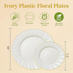 Lullaby 60PCS Ivory Scalloped Plastic Plates with Gold Rim, Disposable Elegant Plates Include 30pcs Dinner Plate 10.25", 30pcs Plastic Dessert Plate 7.5", Perfect for Wedding and Party