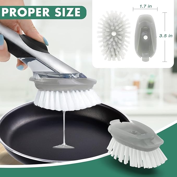 Soap Dispensing Dish Brush Refills, 6 Pack Dish Brush Replacement Head for Steel Soap Dispensing Dish Brush