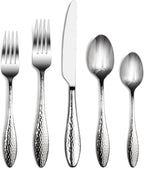 Alata Emma 40-Piece 18/10 Silverware Set, Hammered Flatware Set, Heavy Duty Stainless Steel Cutlery Set, Modern Kitchen Utensils, Dinnerware Sets Service for 8, Mirror Polished & Dishwasher Safe
