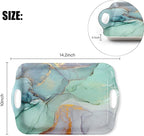 Serving Tray Decorative Tray with Handles Multi-Purpose Rectangular Serving Trays for Restaurant, Parties, Coffee Table, Kitchen - Teal Marble Pattern