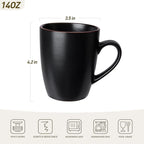 famiware Venus Coffee Mugs for 6, 14 oz Mug Set, Dringking Cup with Handle for Coffee, Tea, Cocoa, Milk, Matte Black (Pack of 2)