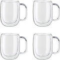 ZWILLING Sorrento Plus 4-pc Double-Wall Glass, Insulated Coffee Mug, 12-oz, 355ml, Clear