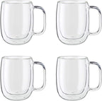 ZWILLING Sorrento Plus 4-pc Double-Wall Glass, Insulated Coffee Mug, 12-oz, 355ml, Clear