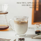 KEMORELA Glass Coffee Mugs Set of 8, Ribbed Large Coffee Mug 16 Oz With Handles for Hot Beverages, Clear Mugs for Tea, Cappuccino, Latte, Espresso Coffee, Glass Coffee Cups Large Coffee Mug