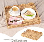 LASIDO Water Hyacinth Handwoven Seagrass Tray with Scalloped Edge and Handles (17x13x3in) Rectangular Handwoven Trays, Water Hyacinth Basket for with Built-in Handles (Rectangular - 1 PCS)