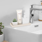 Bathroom Tray, Small Vanity Tray Silicone Soap Dish Sponge Holder Kitchen Sink Organizer Bathroom Accessories for Countertop, Toilet, Shower - Beige