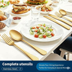 GPY Gold Silverware Set with Steak Knives, 24-Piece Stainless Steel Flatware Set Service for 4, Titanium Plated Gold Cutlery with Mirror Finish, Dishwasher Safe for Wedding, Party & Gift