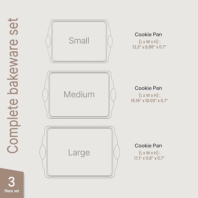 BAKKEN Kitchen Baking Pan Set - Nonstick Coating, Carbon Steel Bakeware Sets with Blue Silicone Handles, Baking Kitchen Essentials, PFOA, PFOS, PTFE Free, Oven Safe Tray (Up To 450° F), Set of 3