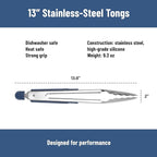 Misen Kitchen Tongs - Dishwasher Safe, Heavy Duty - Precision Stainless Steel Grilling Tool - Heat Resistant - Perfect for Serving and Air Frying - 13 Inch | Blue