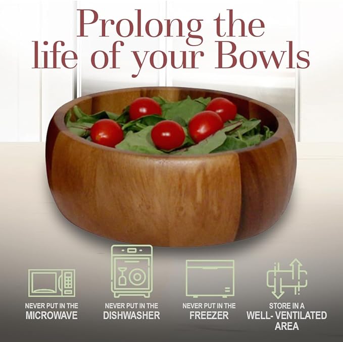 Woodard & Charles Acacia Wood Large Individual Salad Bowl, Snack Serving Bowl, 6 1/2" x 2 1/2"