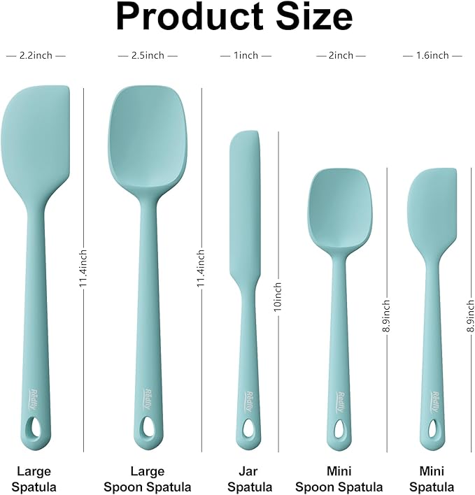 Redfly Silicone Spatula Set, 5 Piece Food Grade Silicone Cooking Utensils Set, Rubber Spatula Heat Resistant Nonstick for Baking, Cooking, Kitchen Utensils Dishwasher Safe Green