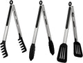 HST Tongs for Cooking with Silicone Tips(3 Pack), Non Stick Kitchen Tongs with Silicone Tip for Cooking BBQ Baking (12", Black)