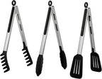 HST Tongs for Cooking with Silicone Tips(3 Pack), Non Stick Kitchen Tongs with Silicone Tip for Cooking BBQ Baking (12", Black)