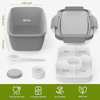 Cherrysea 2Pack Salad Lunch Container, 68oz Salad Bowls with 4 Compartments Tray,Leak Proof Lunch Box with Fork for Men,Women BPA-Free Snack Container with Sauce Container for Dressings-Grey