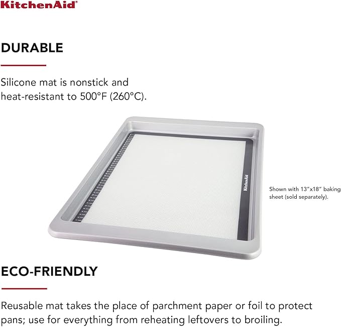 KitchenAid Silicone Large Baking Mat, 12x17-Inch, Gray
