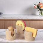 Natural Travertine Stone Sponge Holder, Compact Upright Sink Organizer for Kitchen & Bathroom Countertops, Porous Stone Design Supports Everyday Drying, Minimal Decor, Beige
