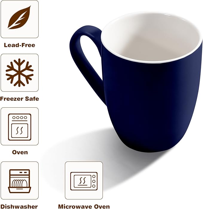 Urbanstrive 16 oz Large Coffee Mugs Set of 6 Ceramic Coffee Mug White Coffee Cups Tea Cups Idea Gift for Women Men House Warming Gifts New Home Office, Dark Blue 6 Pack