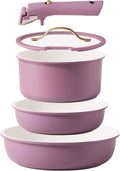 CAROTE 5pcs Pots and Pans Set, Nonstick Cookware Set Detachable Handle,kitchen essentials,RV kitchen pot and pan,Induction Cookware,Oven Safe,PFOA PFOS FREE,Purple