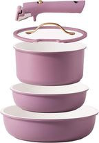 CAROTE 5pcs Pots and Pans Set, Nonstick Cookware Set Detachable Handle,kitchen essentials,RV kitchen pot and pan,Induction Cookware,Oven Safe,PFOA PFOS FREE,Purple