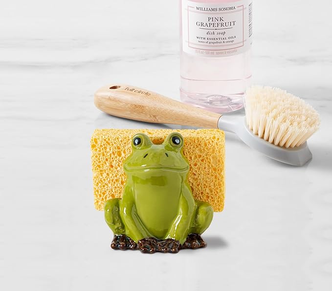 dgudgu Frog Sponge Holder for Kitchen Sink Cute Kitchen Sponge Holder Ceramic Kitchen Sink Sponge Holder Durable Sink Scrubber Holder