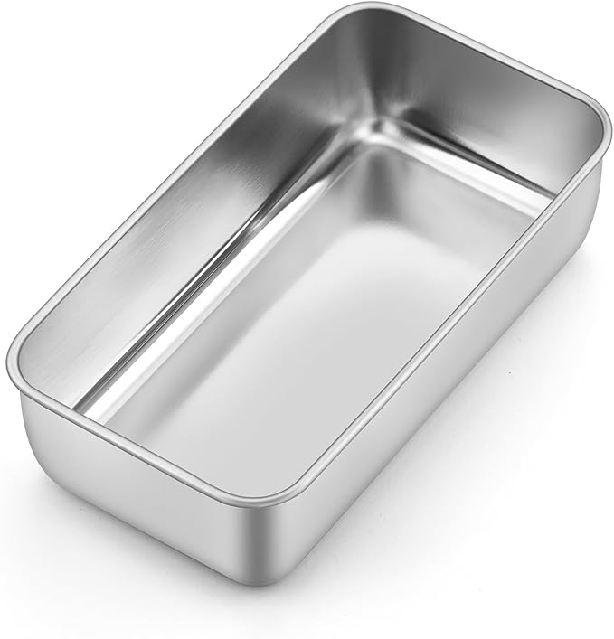 P&P CHEF Loaf Pan Set, 9 x 5 Inch Bread Pans, Stainless Steel Loaf Toast Baking Pans For Bread Meatloaf Lasagna Cake, Healthy & Non Toxic, Oven Safe& Easy Clean, (Silver, 1Pc)