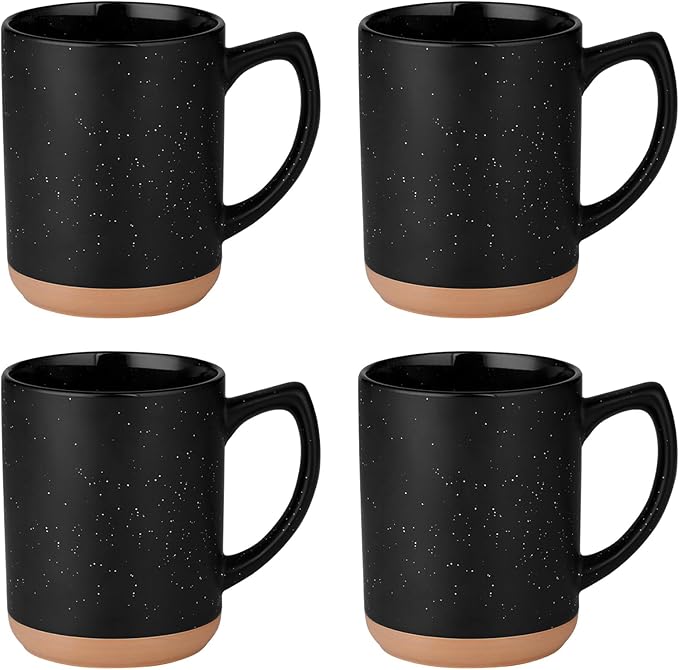 Black Diner Coffee Mugs Set of 4,11 Oz Ceramic Espresso Cups Set with Handle,Cup with Speckled for Children Boys Girls Women Men Gifts Microwave & Dishwasher Safe