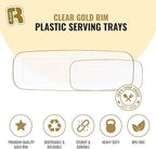 R-kay 4 Pack Plastic Serving Trays For Party - Gold Serving Tray 17 by 6.5 Inch - Heavy Duty Clear Trays For Food - Long Party Serving Trays For Entertaining - Clear Platters