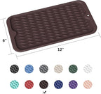 ZLR Silicone Sponge Holder & Sink Caddy Tray (6" x 12") - Narrow Dish Drying Mat for Kitchen Counter - Waterproof Soap Dispenser Organizer, Non-Slip Bathroom Vanity Tray (Coffee)