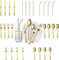 28 Pieces Gold Silverware Service for 4 Flatware Set Stainless Steel Utensils Cutlery Set Dishwasher Safe Flatware (Gold, 28)