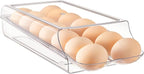 Vtopmart Clear Plastic Egg Holder for Fridge, Automatic Rolling Egg Container for Refrigerator, Stackable 14-Count Eggs Organizer with Removable Inner Tray, Fridge Organizers and Storage, 1Pack