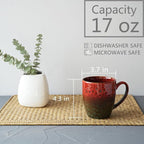 Bosmarlin Ceramic Coffee Mug Set of 4, 17 Oz, Coffee Cups with Big Handle, Microwave Safe, Unique Reactive Glaze (Red&Green)