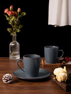 famiware Venus Coffee Mugs for 6, 14 oz Mug Set, Dringking Cup with Handle for Coffee, Tea, Cocoa, Milk, Charcoal