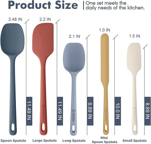 5 Pieces Silicone Spatula Set, Food Grade Rubber Spatula, Upgrade Strong Handle with Ergonomic Grip, Heat Resistant Up to 600°F for Nonstick Cookware, Cooking