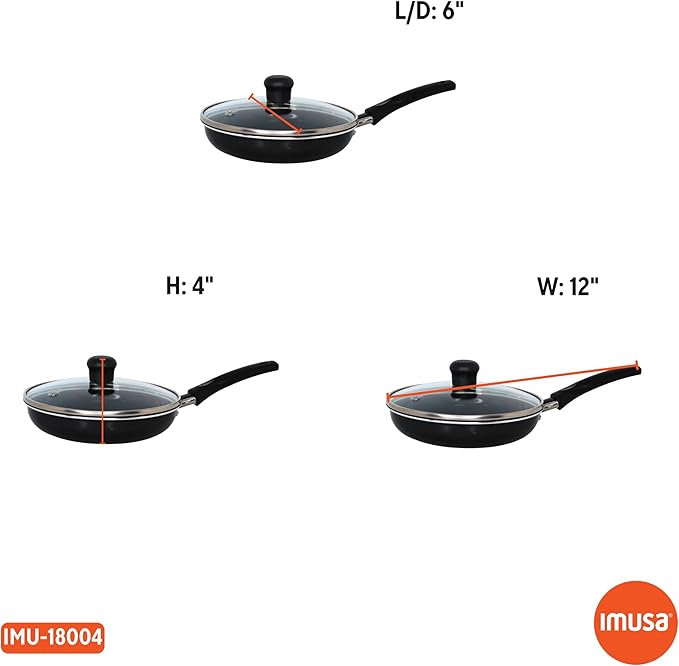 IMUSA Ceramic Nonstick Frying Pan with lid, Egg Pan, Omelet Pans, 6.3 Inch, Aluminium, Black
