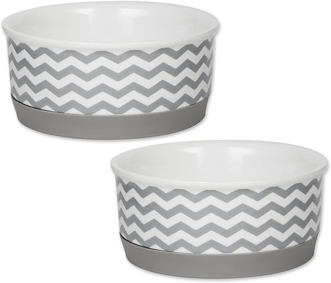 Bone Dry Ceramic Pet Collection Chevron, Small Set, 4.25x2, Gray, 2 Piece