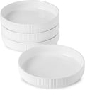 UBEE 8.5 inch Ceramic Pasta Bowls Set of 4, Big Salad Bowl, Large Dinner Plates, Microwave and Dishwasher Safe Ribbed Serving Bowls, White