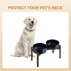 Havniva Ceramic 8.2inch Raised Double Dog Bowls Set with Acacia Wood Stand, Food & Water Bowls for Large Breed Dogs, Weighted Pet Dishes(60oz, Starry Sky)