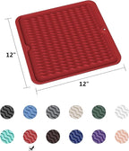 ZLR Silicone Dish Drying Mat 12" x 12" Square - Small Heat Resistant Trivet & Countertop Protector for Air Fryer, Coffee Maker - Waterproof Kitchen Drain Pad for Cups, Fruit (Lava Red)