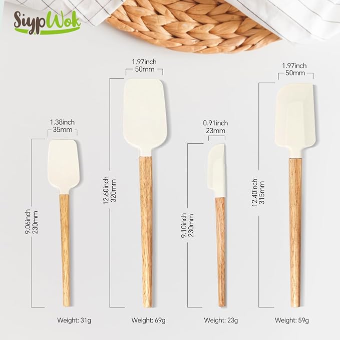 Silicone Spatula Set, Food Grade Rubber Spatula-4 Piece Nonstick Rubber Spatulas, Spoonula, Jar Scraper for Cooking, Baking, Mixing, Frosting - Heat Resistant Up to 600°F (4 Pcs Spatula White)