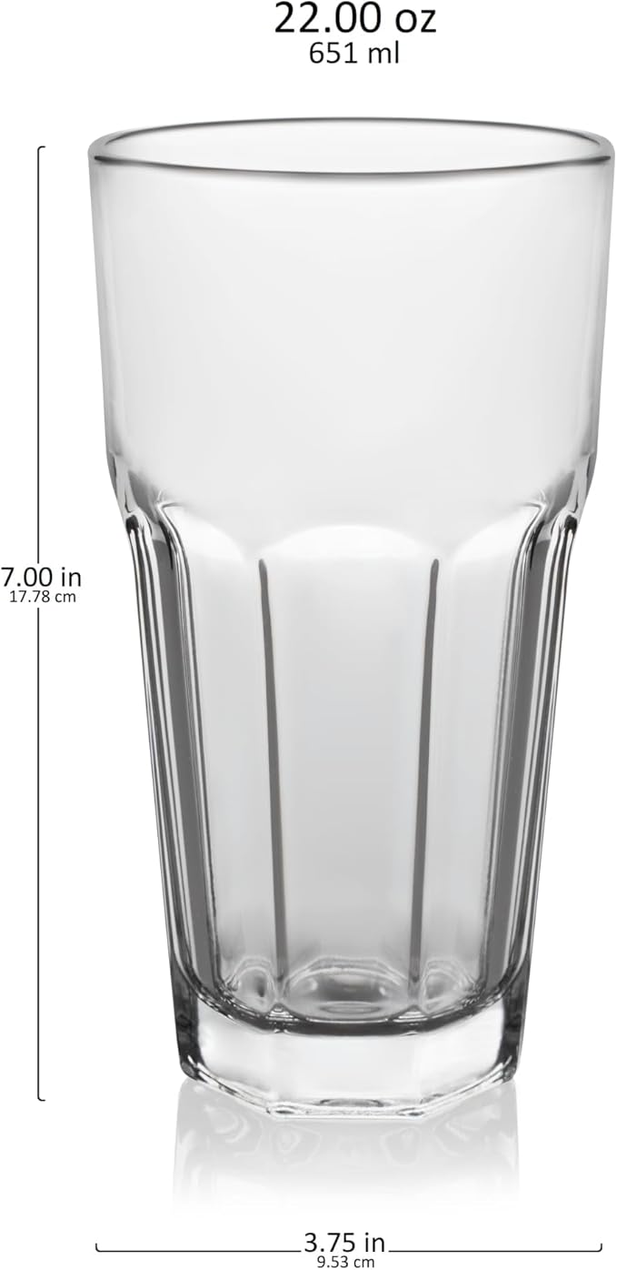 Libbey Gibraltar DuraTuff Drinking Glass Drinking Cup Set, Iconic Heavy Base Bar Glassware hick Drinking Glasses Set of 12, 22-Ounce Tall Drinking Glasses
